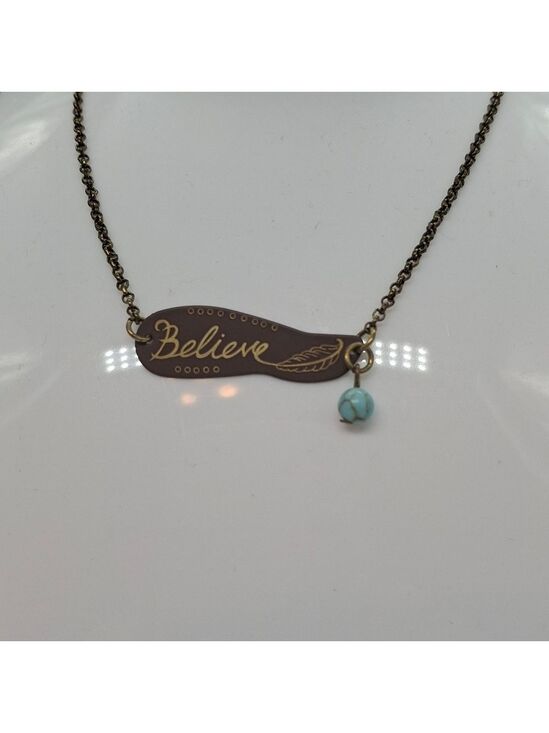 None Jewelry - Believe Pendant Necklace with Turquoise Accent